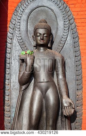 Buddha Statue At The Swayambhunath Or Swayambhu Or Monkey Temple Is An Ancient Religious Complex In 