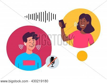Audio Chat Conversation. People Communicate In Special Application. Social Network With Ability To S
