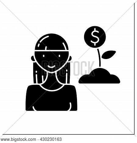 Female Invest Glyph Icon.put Money Into Financial Schemes, Property With Expectation Of Achieving Pr
