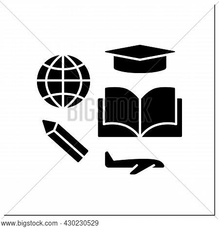 Study Glyph Icon. Student Visa To Study In Different States. Ability To Get Education Abroad. Embass