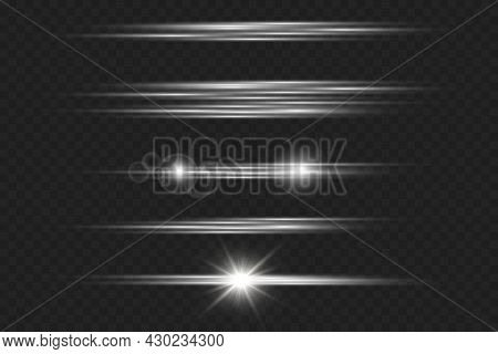 Set Horizontal Lens Flares Pack. Laser Beams, Horizontal Light Rays.beautiful Light Flares. Png. Vec