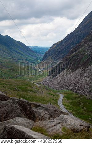 Beautiful Landscape Panorama Of Pyg Track Near Miners Track In Snowdonia National Park In North Wale