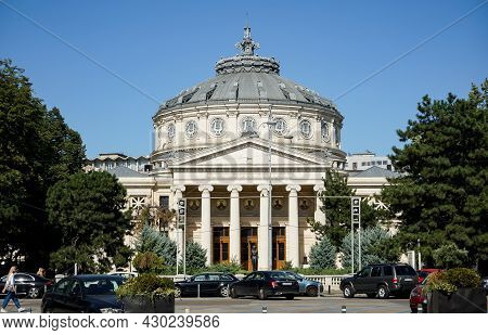 Bucharest, Romania - August 17, 2021: The Romanian Athenaeum (ateneul Roman) Is A Concert Hall Inaug