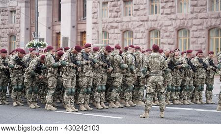 Rehearsal Of Military Parade,formation Of Troops On Occasion Of Declaration Of Independence Of Ukrai
