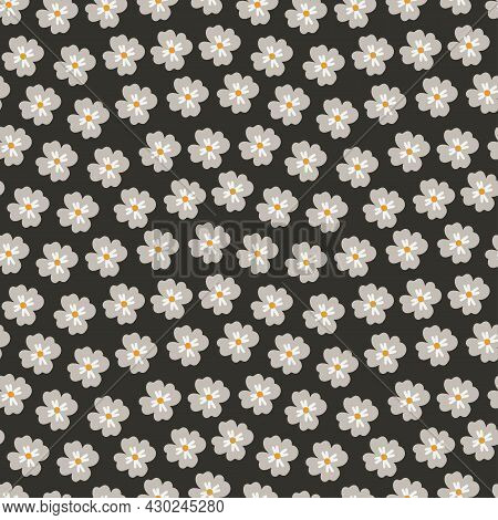 Cute Vector Seamless Pattern With Cartoon Flowers. It Can Be Used As Wallpaper, Poster, Print For Cl