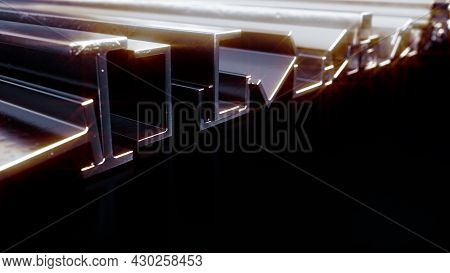 Shining Rolled Metal And Reinforcing Steel . Digital Industrial 3d Illustration