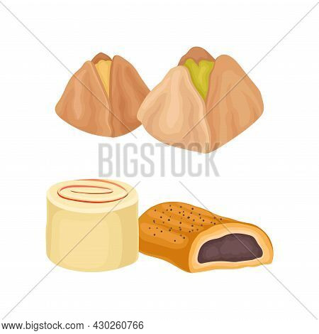Oriental Tasty Desserts Set. East Cuisine Sweets Cartoon Vector Illustration