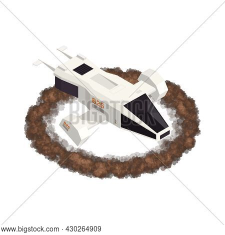 Space Colonization Terraforming Isometric Composition With Spacecraft Surrounded By Circle Of Mould 