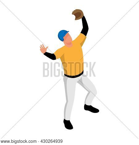 Isometric Sport Baseball Composition With Isolated Human Character Of Ballplayer On Position Vector 