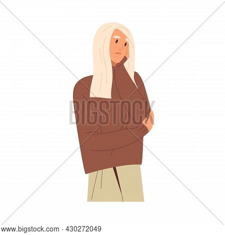 Sad Pensive Person Thinking About Problem. Confused Thoughtful Woman With Trouble And Difficulty. Up