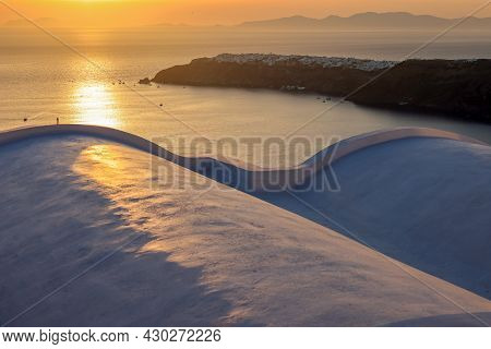 Sunset Over Santorini As Seen From Imerovigli. Cyclades, Greece