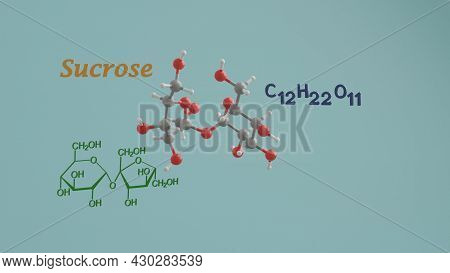 Sucrose Non Reducing Invert Sugar Disaccharide Science Chemical Structure And Model 3d Rendering Ill