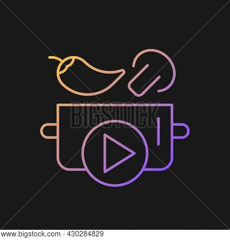 Cookery Show Gradient Vector Icon For Dark Theme. Cooking Tutorial. Food Preparing Program On Televi