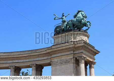 Budapest, Hungary - June 19, 2014: People Visit Heroes Square In Budapest. It Is The Largest City In
