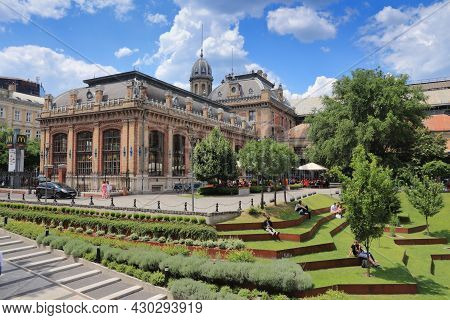 Budapest, Hungary - June 19, 2014: People Visit Nyugati Railway Station (western) In Budapest. It Is