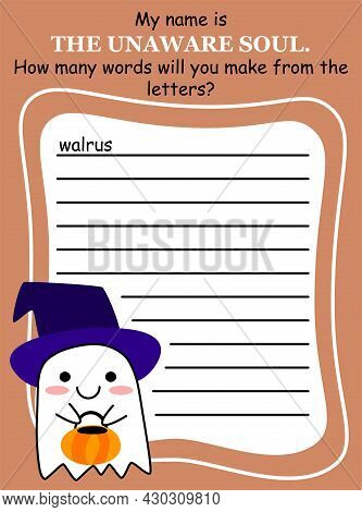 Halloween Party Word Game In English Activity Page Vector Illustration