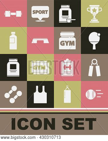 Set Tennis Ball, Sport Expander, Racket, Sports Nutrition, Step Platform, Fitness Shaker, Dumbbell A
