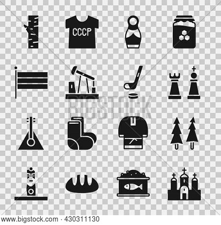 Set Church Building, Christmas Tree, Chess, Russian Doll Matryoshka, Oil Pump Or Pump Jack, National