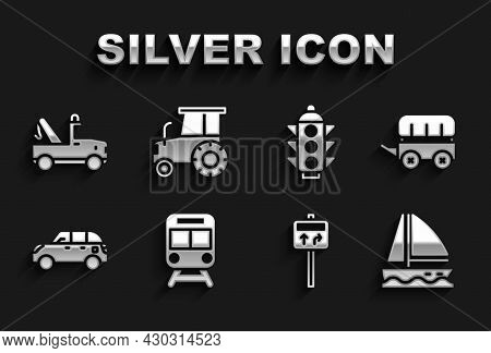 Set Train And Railway, Wild West Covered Wagon, Yacht Sailboat, Road Traffic Signpost, Hatchback Car