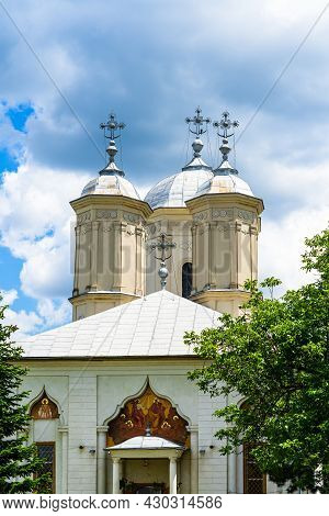 Architectural Details, Beautiful View Of An Orthodox Church Monastery Near Bucharest, Romania, 2021