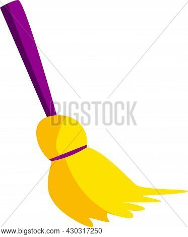 A Yellow Broom With A Purple Handle. Halloween.