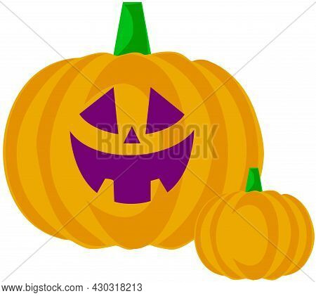 Two Orange Pumpkins With A Cheerful Face.