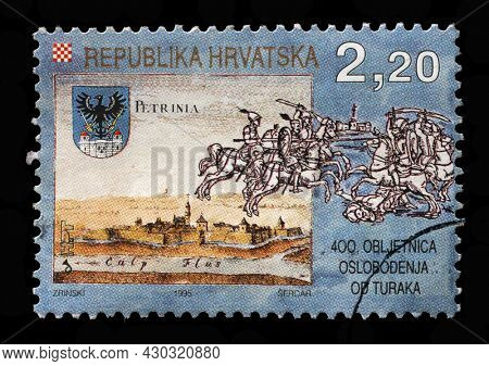 ZAGREB, CROATIA - SEPTEMBER 13, 2014: A stamp printed in Croatia on the occasion of the 400th Anniversary of the liberation of Petrinja from Turkish rule, circa 1995