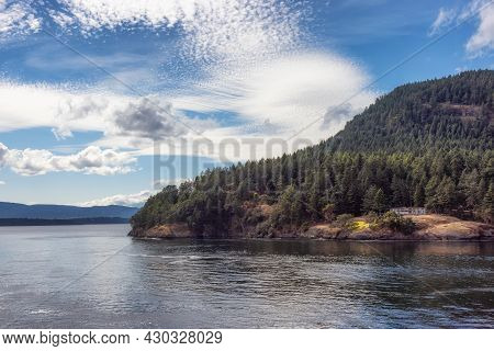 View Of Beautiful Gulf Islands During A Sunny Day. Located Near Galiano, Mayne And Vancouver Island,