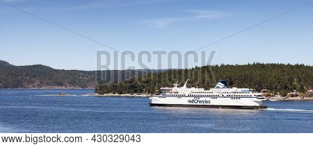 Victoria, Vancouver Island, British Columbia, Canada - August 11, 2021: Bc Ferries Boat Leaving The 