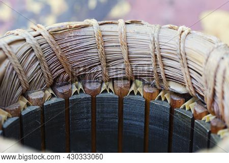 Disassembled Electric Motor Winding Coil. View Of Inside Of Electric Induction Motor. Coil Copper Re