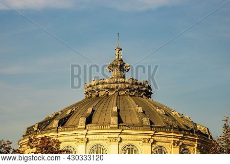 Detail View Over The Romanian Athenaeum Or Ateneul Roman, In The Center Of Bucharest Capital Of Roma