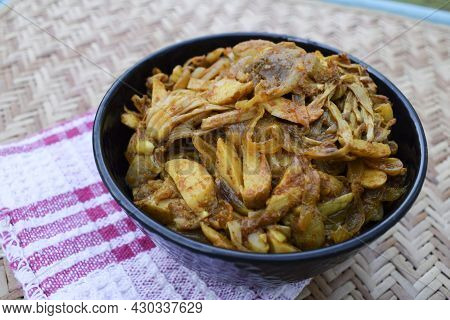 Tasty Jackfruit Stir Fry Curry. Indian Delicious Side Dish. Authentic Kathal Ki Sabji Home Cooked As