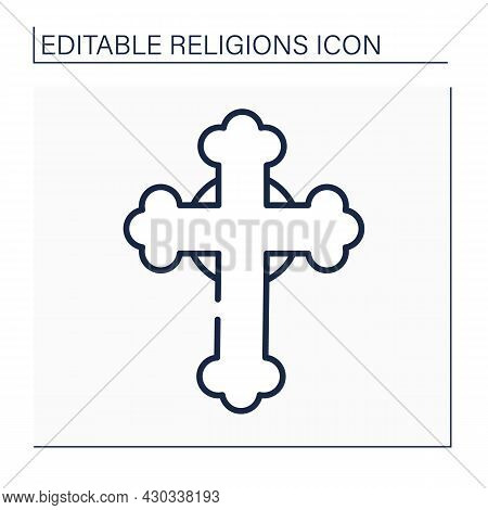 Christianity Line Icon. Cross Symbol. Faith Tradition Focused On Jesus Christ Figure, Birth, Life, D