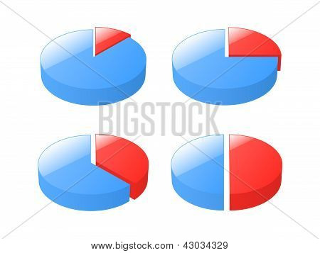 Satz von 3d explodierte Kreisdiagramme. Vektor-illustration