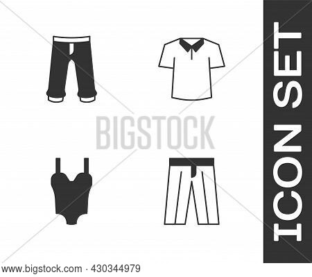 Set Pants, Swimsuit And Shirt Icon. Vector