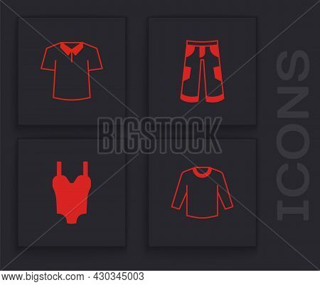 Set Sweater, Shirt, Pants And Swimsuit Icon. Vector