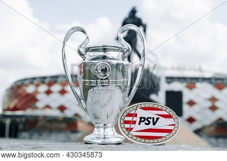 June 14, 2021 Eindhoven, Netherlands. The Emblem Of The Psv Eindhoven Football Club Against The Back