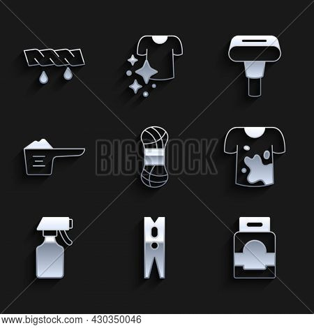 Set Yarn, Clothes Pin, Laundry Detergent, Dirty T-shirt, Water Spray Bottle, Washing Powder, Garment