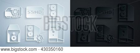 Set Case Of Computer, Uninterruptible Power Supply, Sshd Card And Video Graphic Icon. Vector