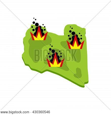 Conflict And War In Libya. Map Of Combat Operations. Explosion And Terrorist Attack. Arab Revolution