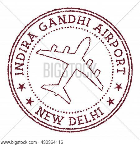 Indira Gandhi Airport New Delhi Stamp. Airport Of New Delhi Round Logo. Vector Illustration.
