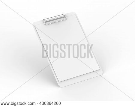 Clipboard With A4 Paper Mock Up On Isolated White Background, 3d Illustration