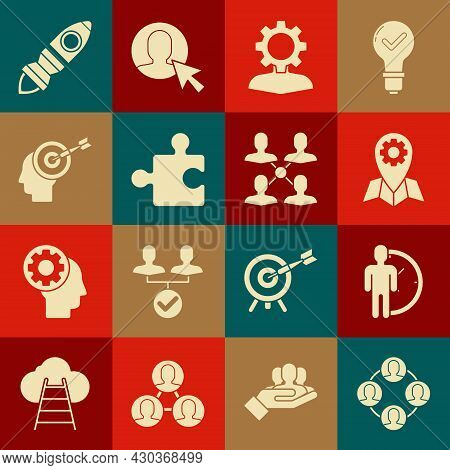 Set Project Team Base, Time Management, Location Job, Human With Gear Inside, Piece Of Puzzle, Head 