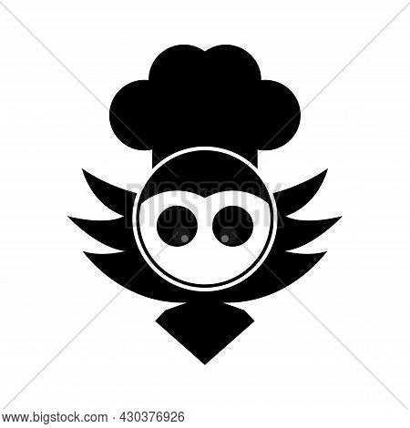 Vector Illustration Of A Flying Owl Wearing A Chef's Hat, Great For Restaurant Icons And Logos