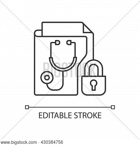 Protected Health Information Linear Icon. Medical History Security. Preserving Patient Privacy. Thin