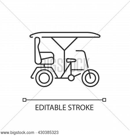 Bicitaxi Linear Icon. Tourists Transportation. Bicycle Taxi. Commercial Vehicle With Three Wheels. T