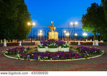 Monument To Grand Prince Vladimir And Saint Fedor In Vladimir City, Golden Ring Of Russia At Sunset