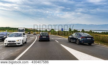 Vir, Croatia - July 28, 2021: Cars On The Roads And Streets Of Vir, Croatia.
