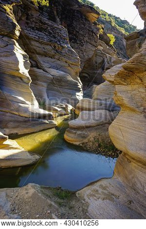 Tas Yaran Valley In Usak Turkey. Natural Rock Formations Created By The Flowing Water