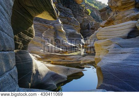 Tas Yaran Valley In Usak Turkey. Natural Rock Formations Created By The Flowing Water